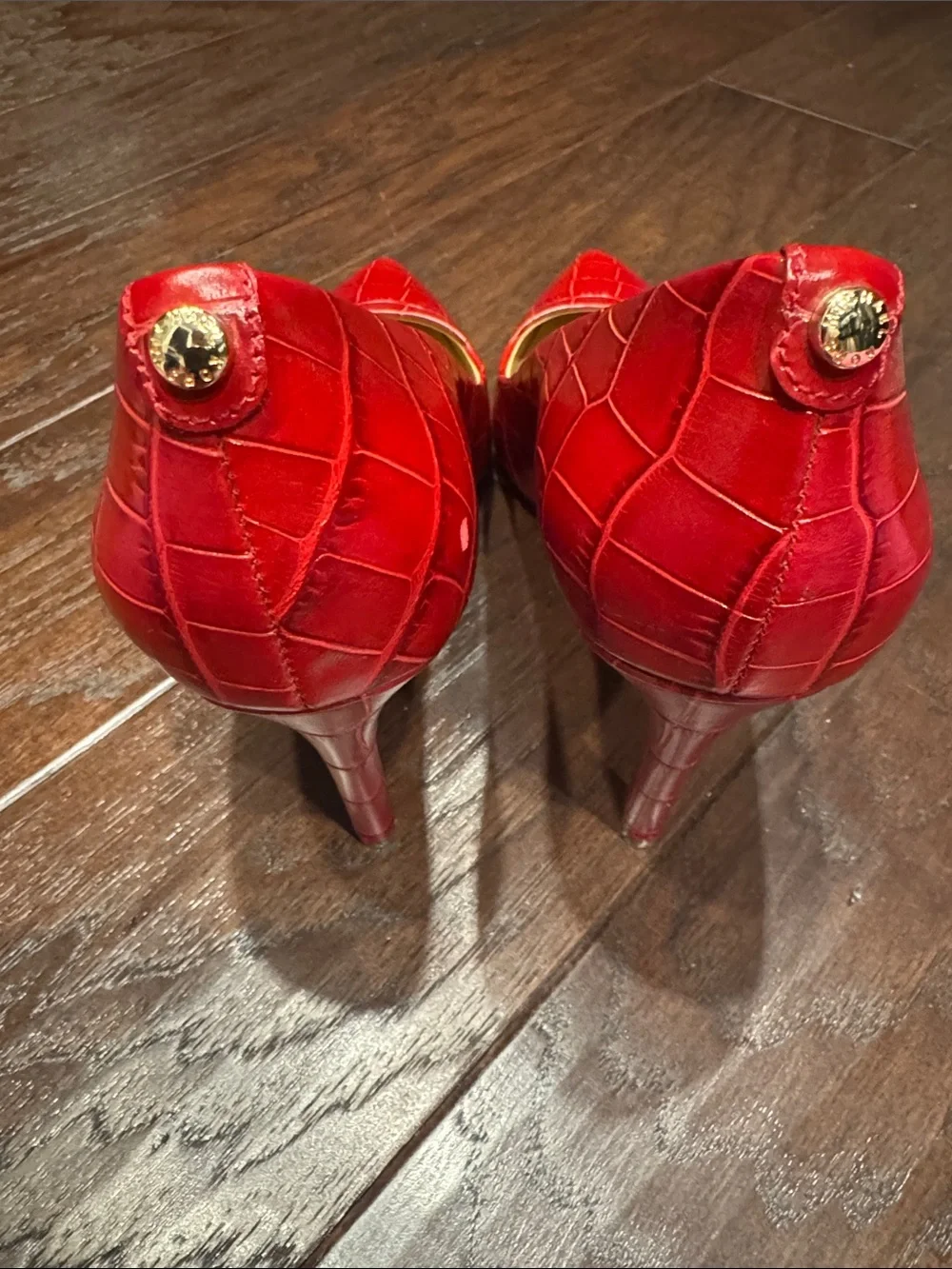 Michael Kors Red Croc-Embossed Pointed-Toe Pumps
